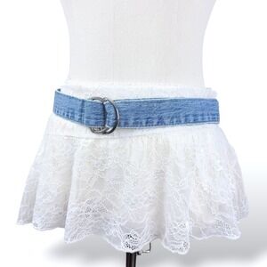 Y2K Denim Belt Womens S Blue Double Circle‎ Buckle Metal Vintage 41in